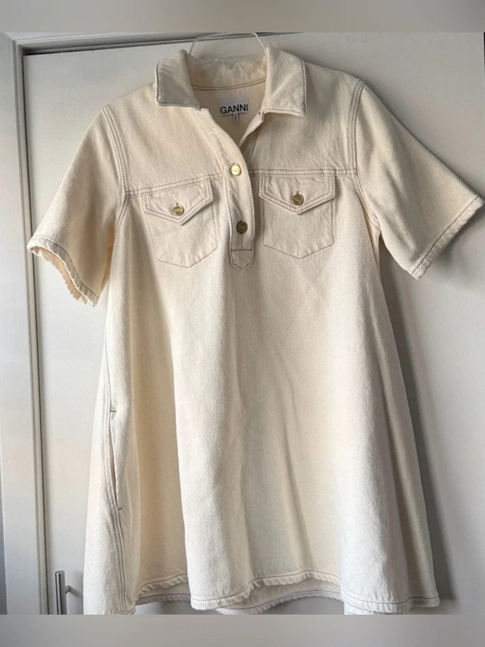 Ganni Heavy Weight Denim Shift Dress Cream Size 38 B01